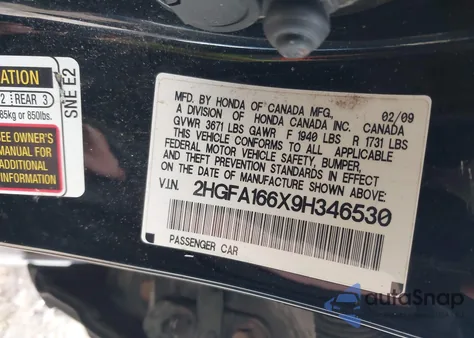 2009 Honda Civic Lx-S from USA, damaged, VIN 2HGFA166X9H346530